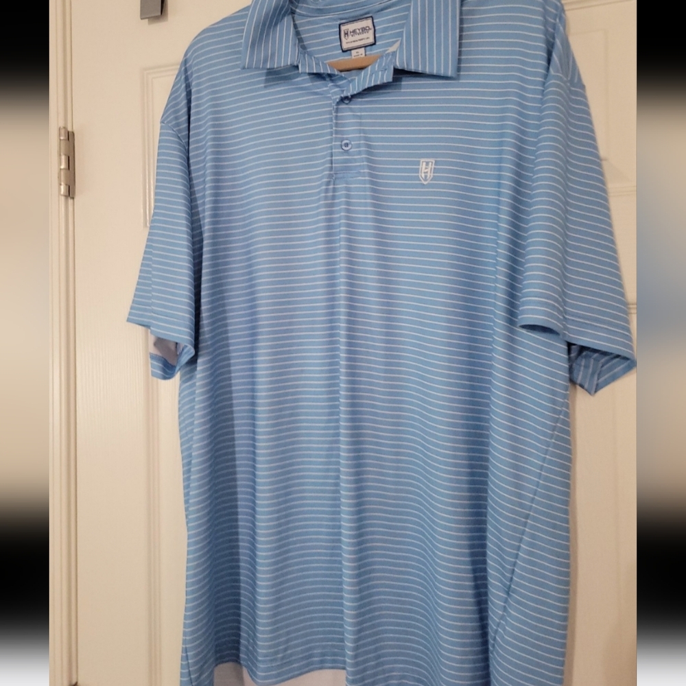 Heybo Outdoors Mens Short Sleeve Carolina Blue/White Striped Polo Shirt Size XL
